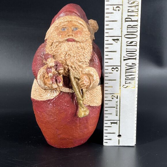 Vintage Folk Art Resin Santa Claus Old World with Trumpet Signed 1989 MF. S7619 - Picture 11 of 14